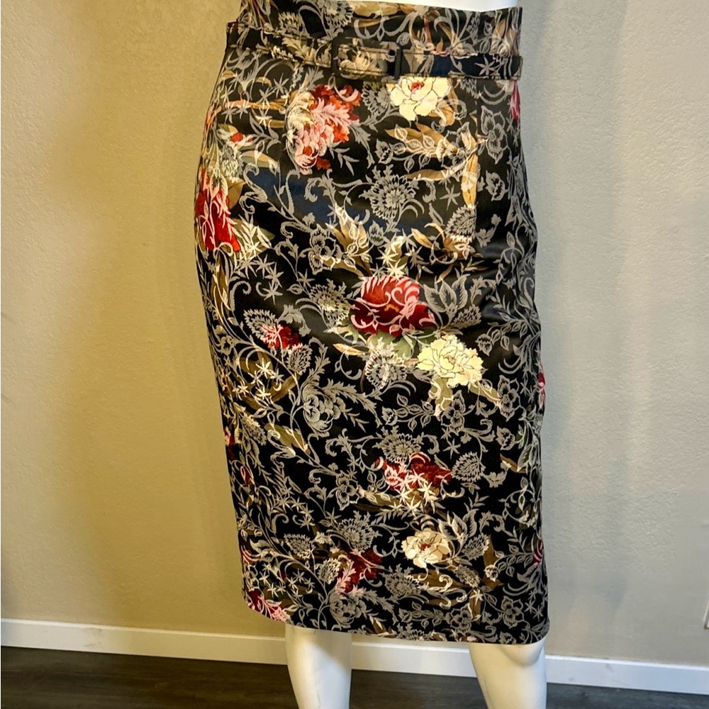 ANTONIO MELANI Skirt size 0 black floral print high waist pencil Belt